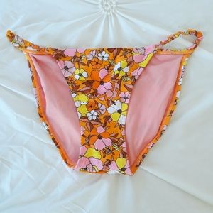 Xhilaration orange yellow pink groovy floral swimsuit bikini high leg bottoms